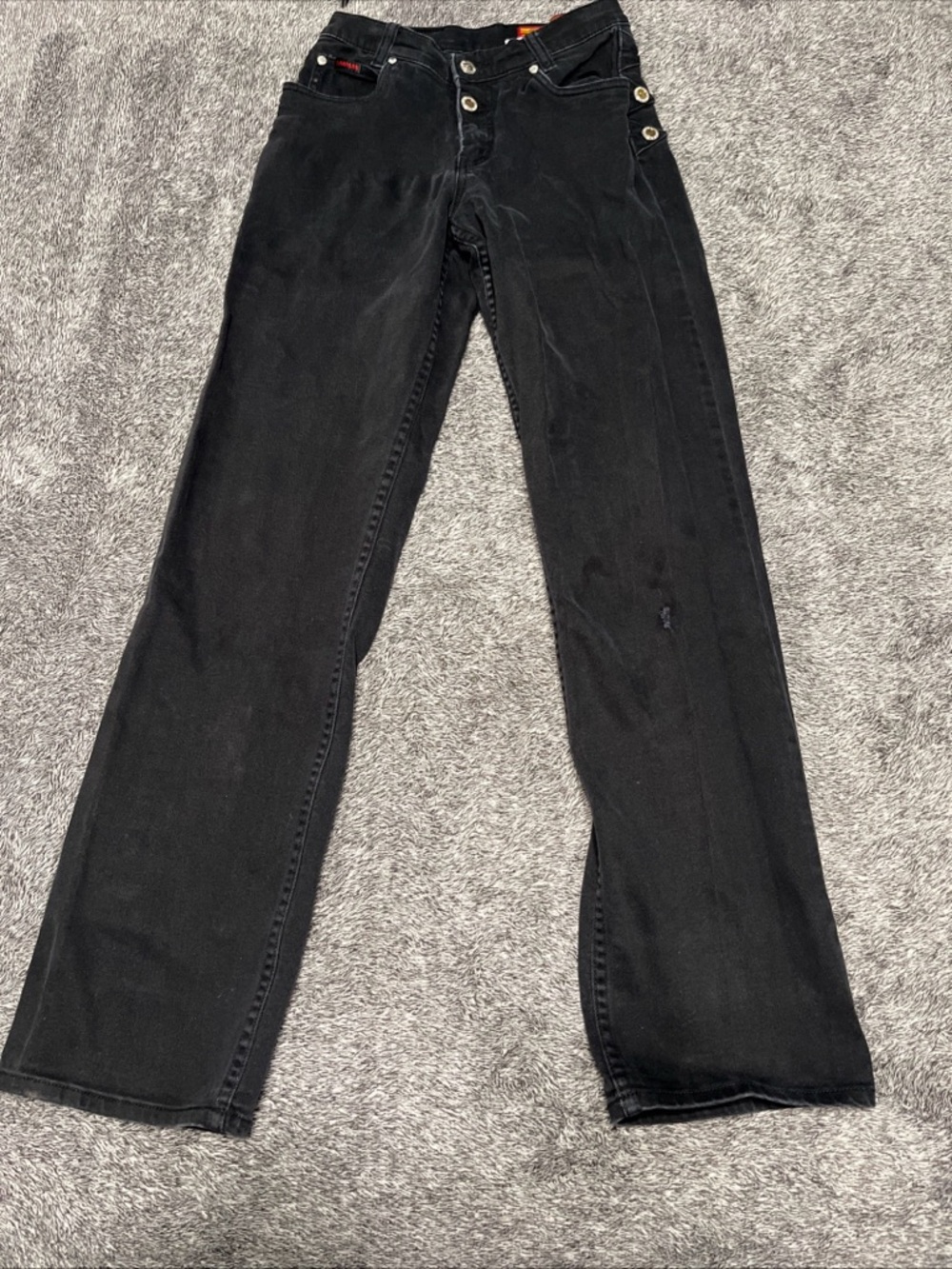 VTG Lawman Western Black Slim Fit Jeans High Rise Side Button RN 58389 Sz 1
